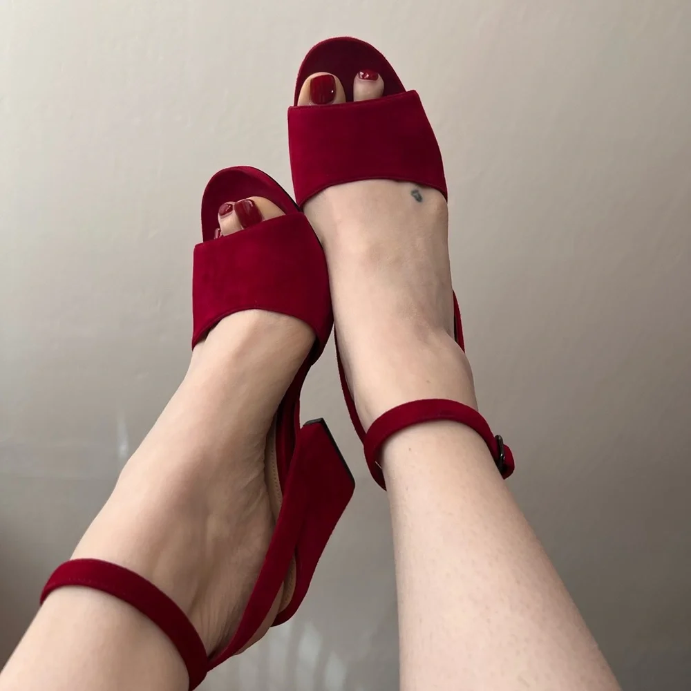 Via Spiga Red Suede Sandals - Picture 2 of 9